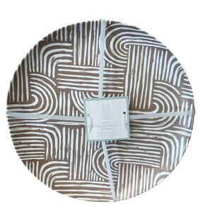 SANDSTONE STUDIOS Set of 4 Melamine 10.5" Dinner Plates Abstract Tan White NEW